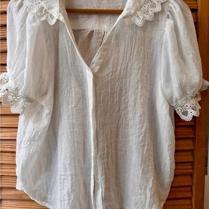 Elegant White Lace Trim Blouse